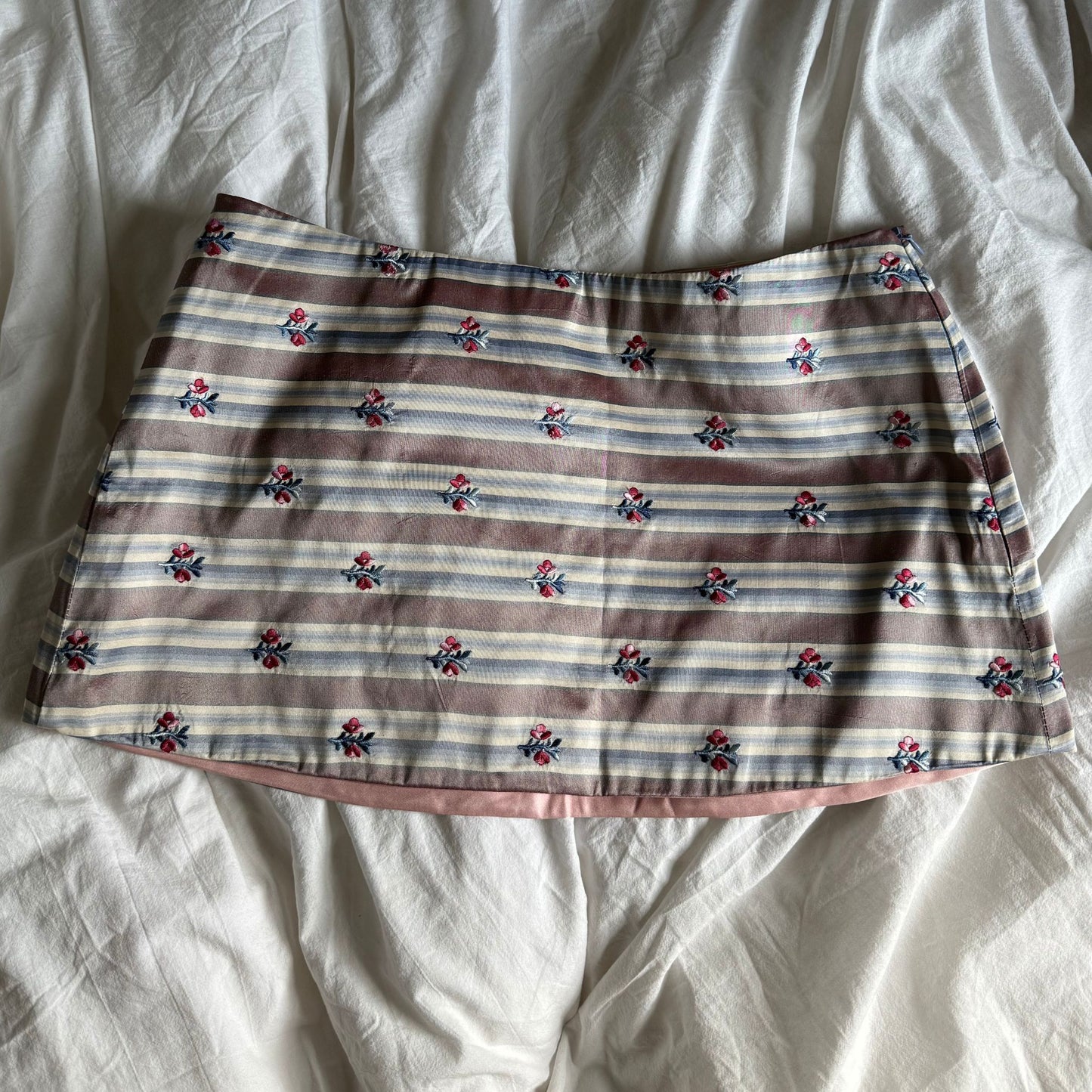 Ava Mini Skirt in Striped Floral Taffeta