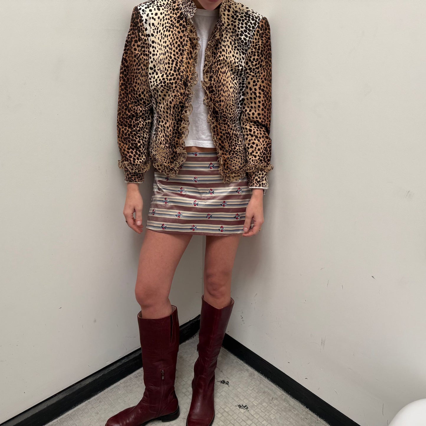 Ava Mini Skirt in Striped Floral Taffeta