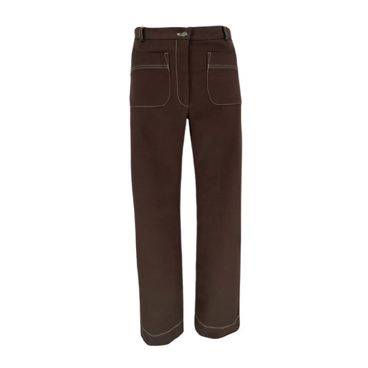 The Perfect Trouser in Brown Twill with Ivory Stitching