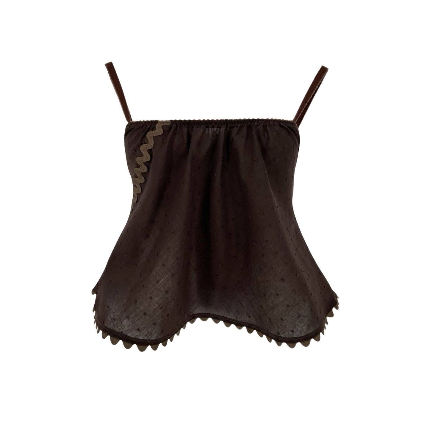 The Perfect Tank in Brown Swiss Dot Cotton With Ric Rack