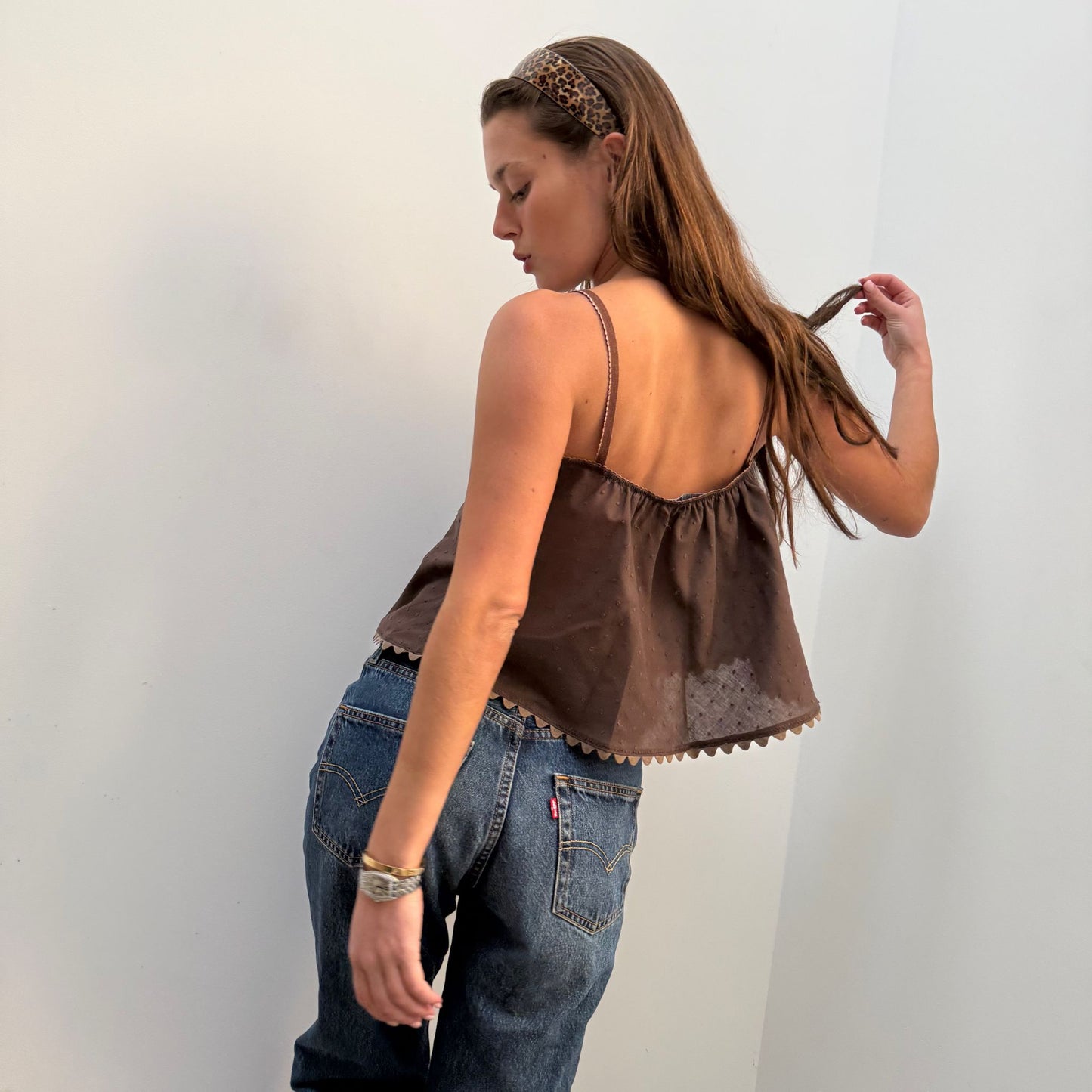 The Perfect Tank in Brown Swiss Dot Cotton