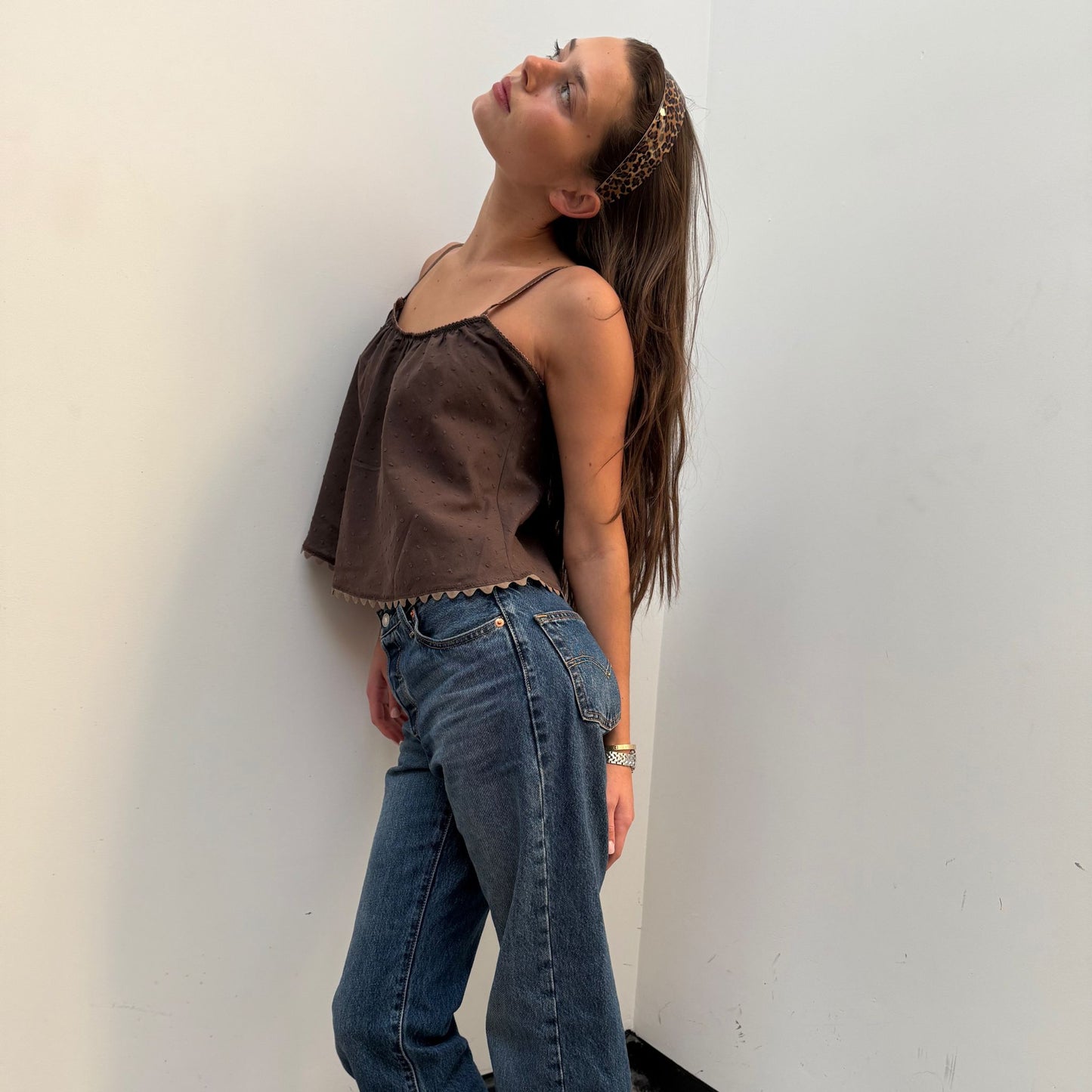 The Perfect Tank in Brown Swiss Dot Cotton