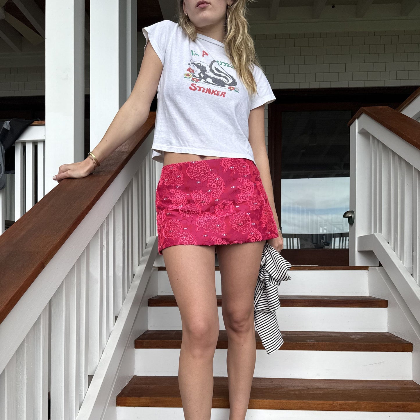Ava Mini Skirt in Pink Silk Jacquard