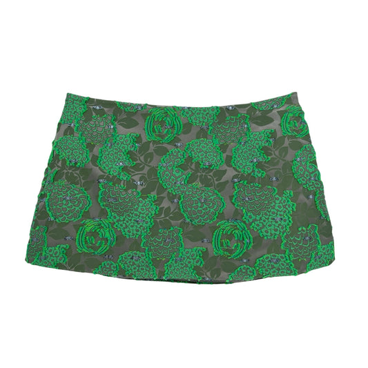 Ava Mini Skirt in Green Silk Jacquard