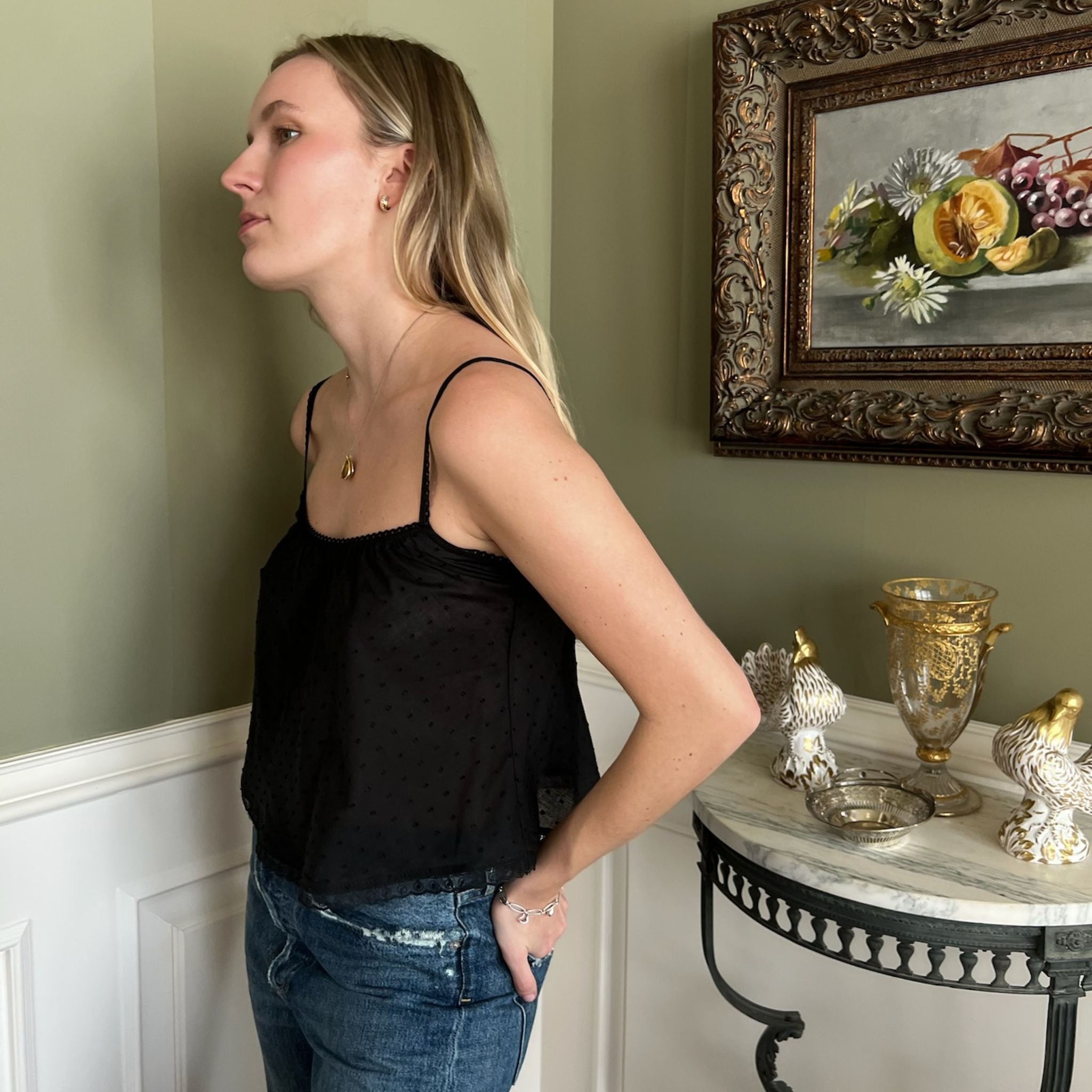 The Perfect Tank in Black Swiss Dot and Lace Trim – Sheridan and