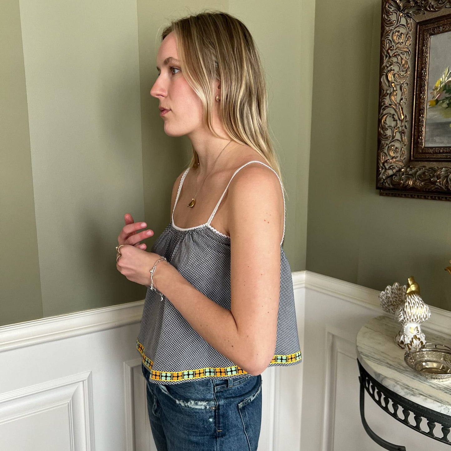 The Perfect Tank in Gingham With Vintage Trim