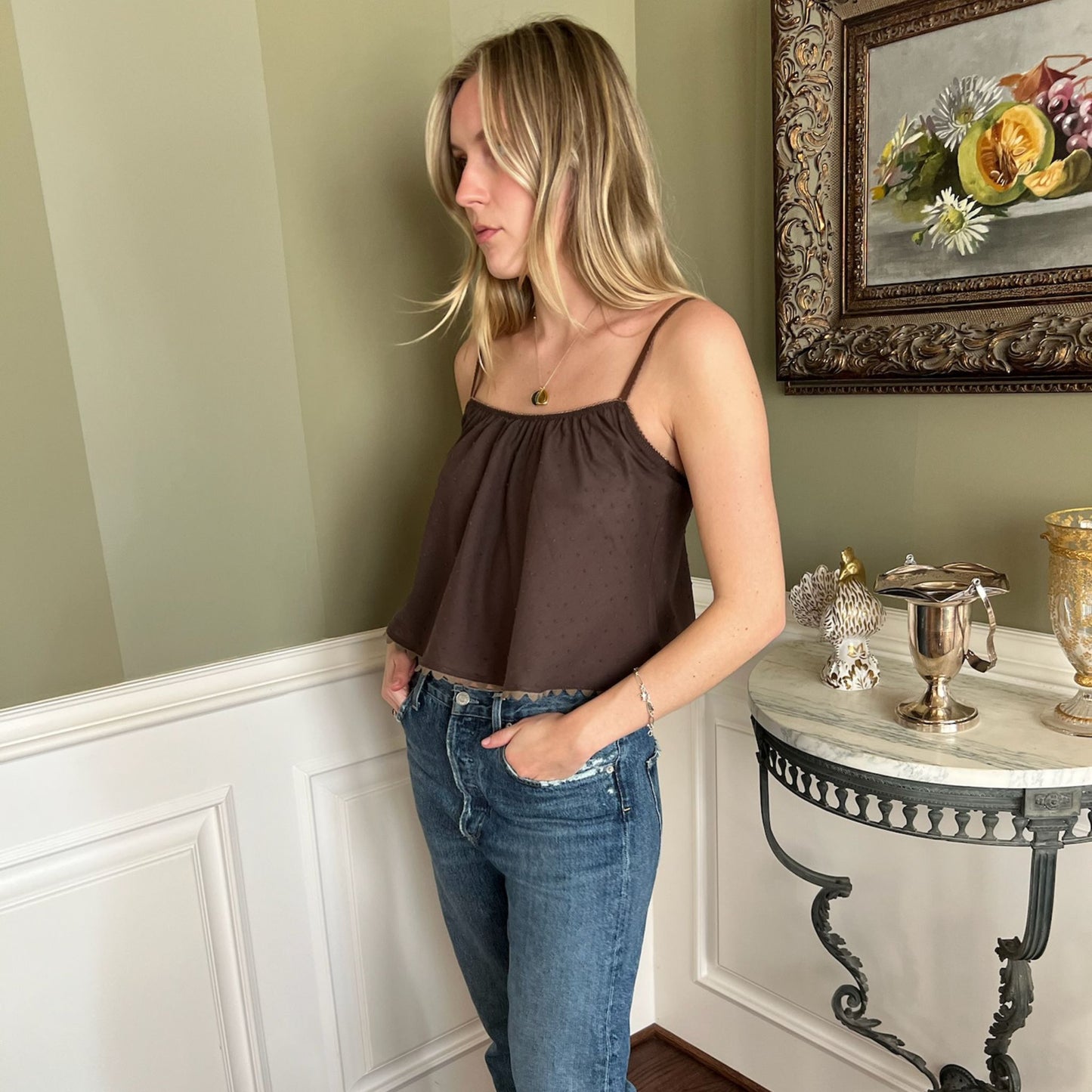 The Perfect Tank in Brown Swiss Dot Cotton