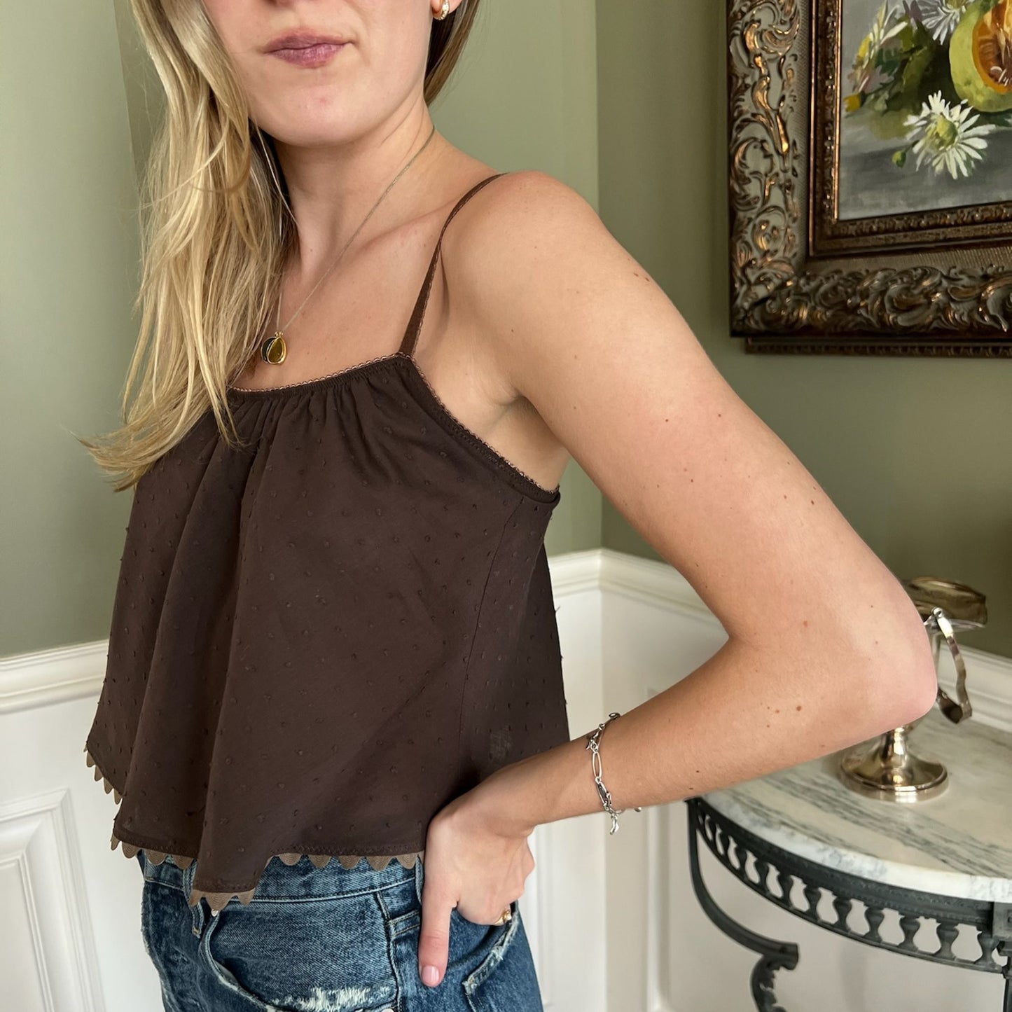 The Perfect Tank in Brown Swiss Dot Cotton