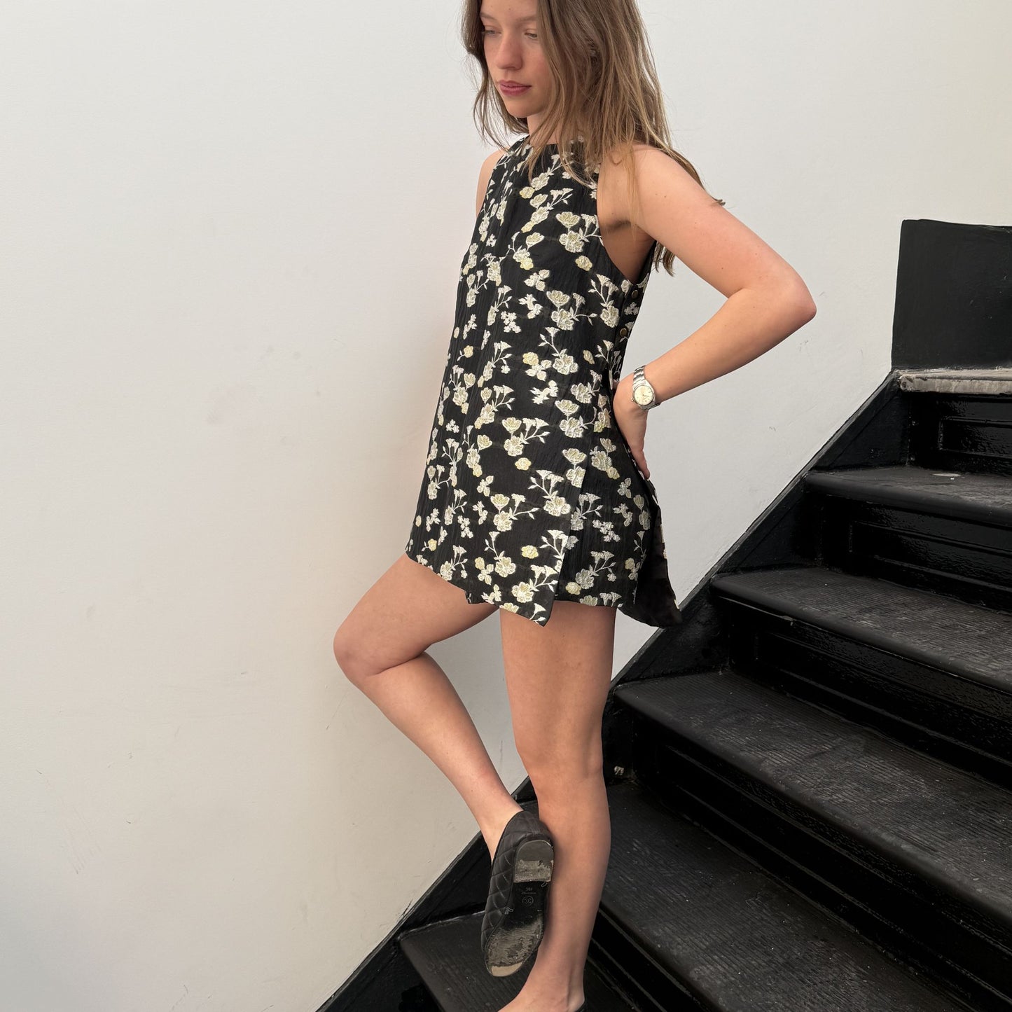 Ashleigh Set in Black and Baby Yellow Jacquard