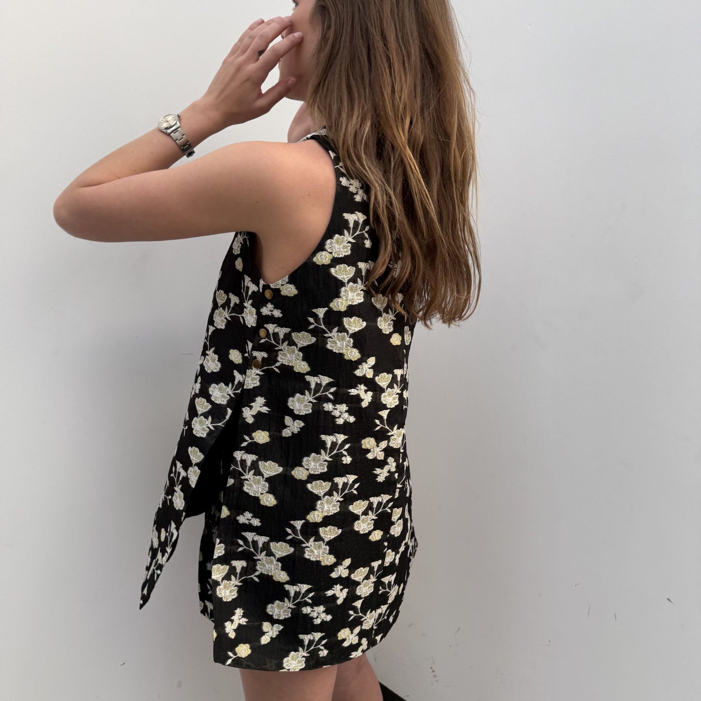 Ashleigh Set in Black and Baby Yellow Jacquard