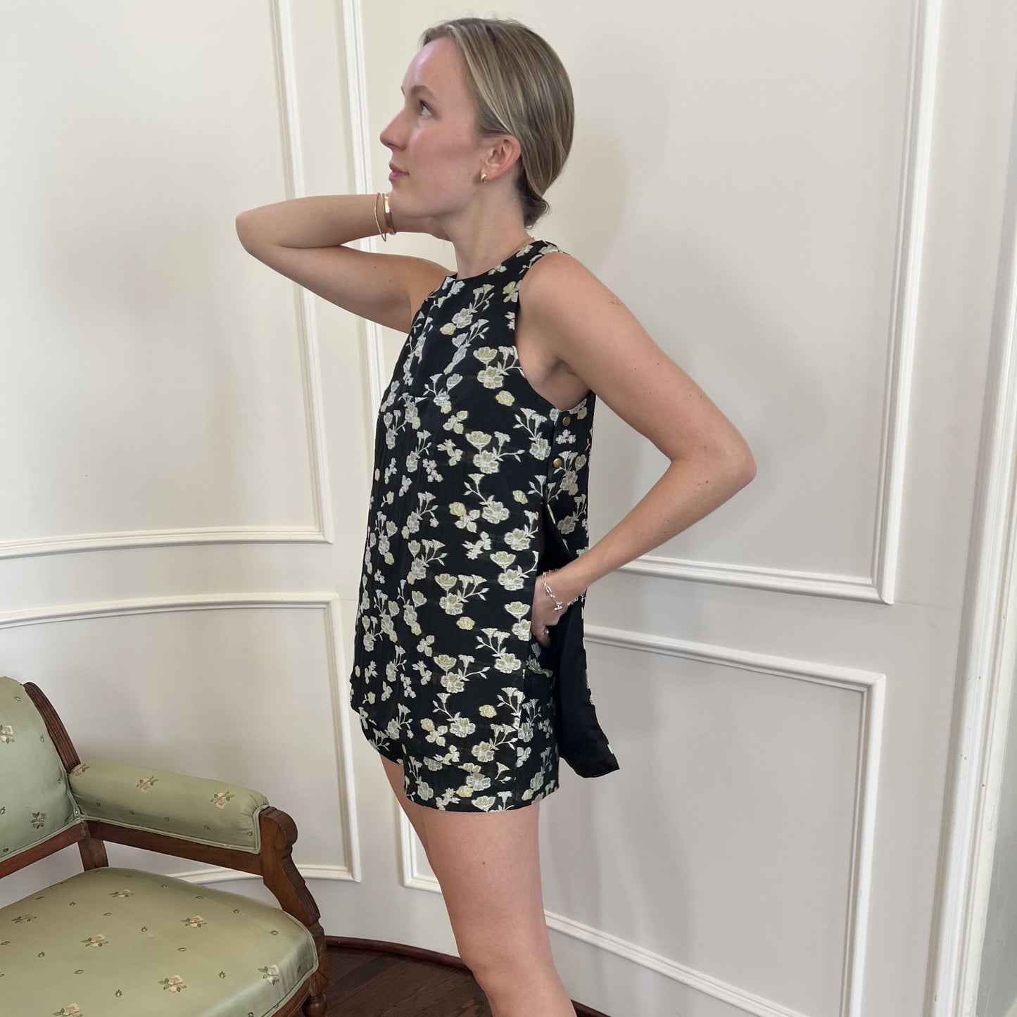 Ashleigh Set in Black and Baby Yellow Jacquard