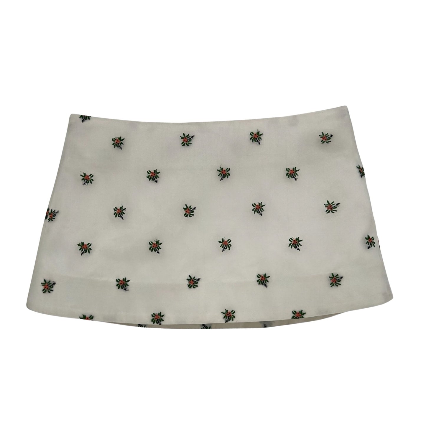 Ava Mini Skirt in Sheer Embroidered Orange Floral