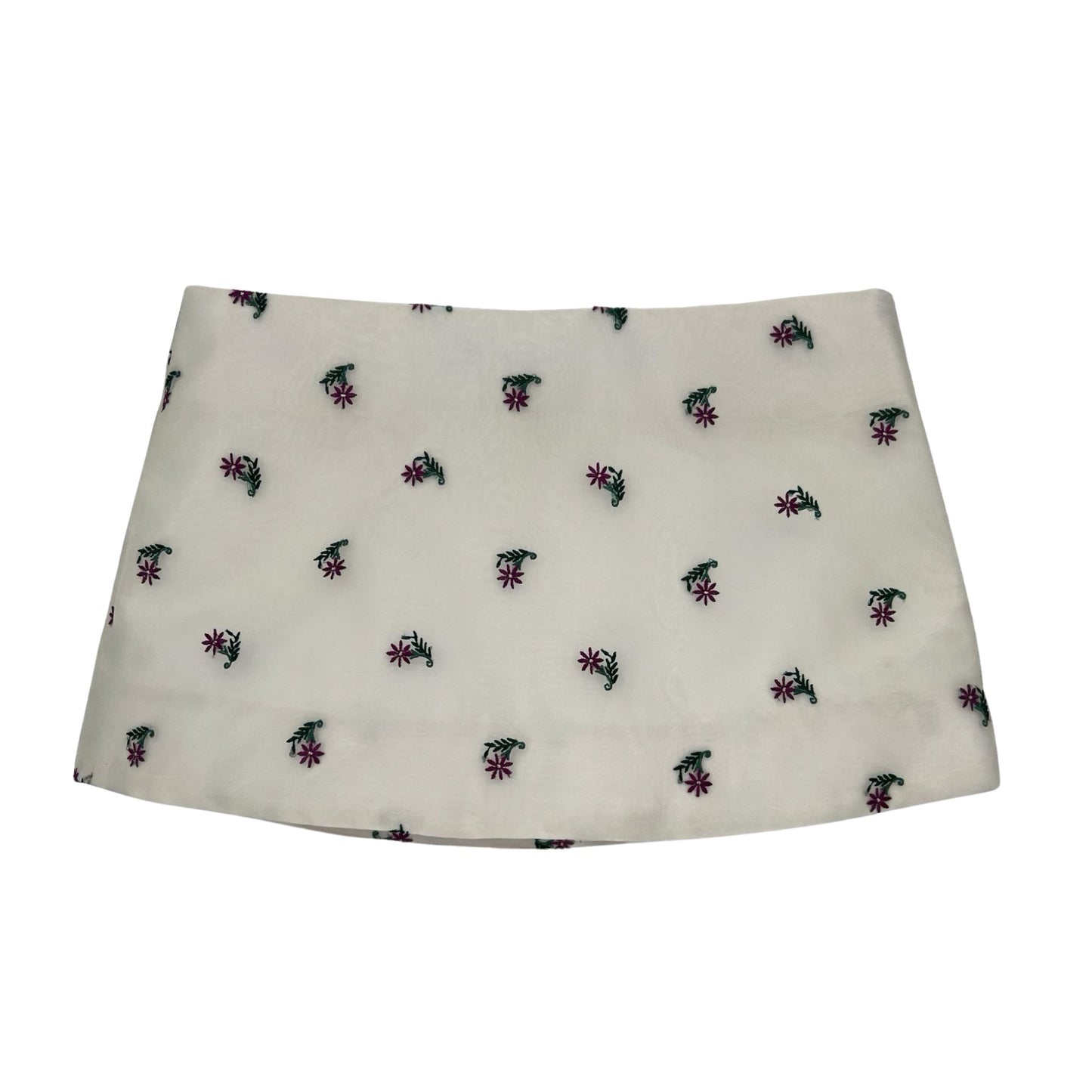Ava Mini Skirt in Sheer Embroidered Purple Floral