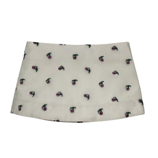 Ava Mini Skirt in Sheer Embroidered Purple Floral