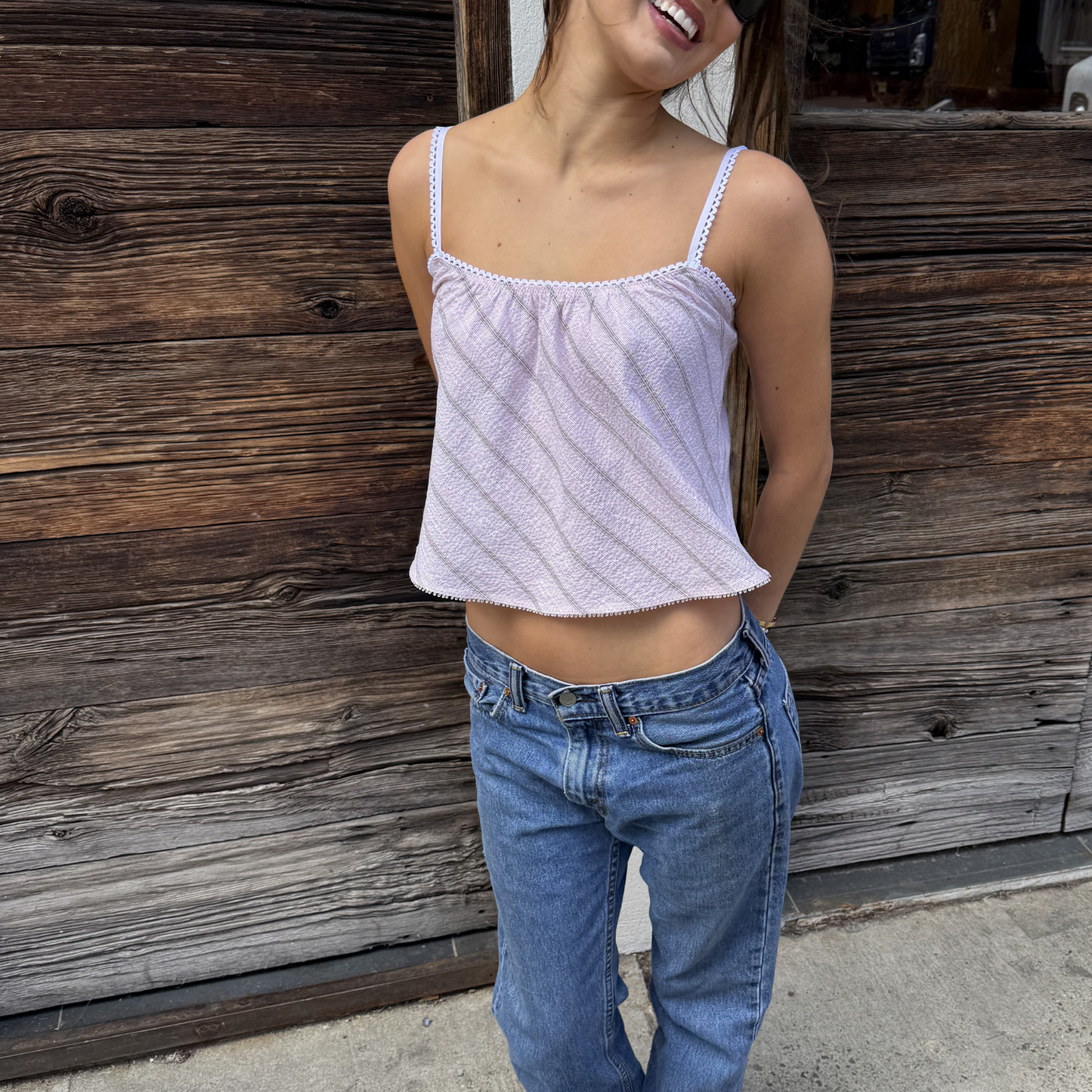 The Perfect Tank in Pink and Brown Stripe