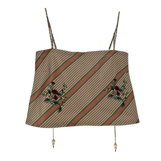 The Bitsy Tank in Floral Embroidery Peach Taffeta