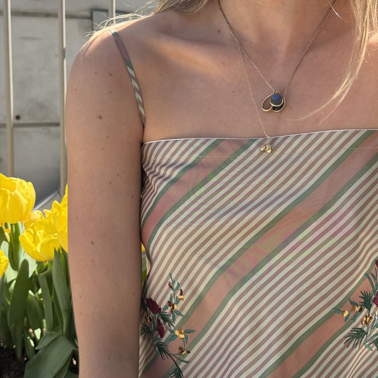 The Bitsy Tank in Floral Embroidery Peach Taffeta