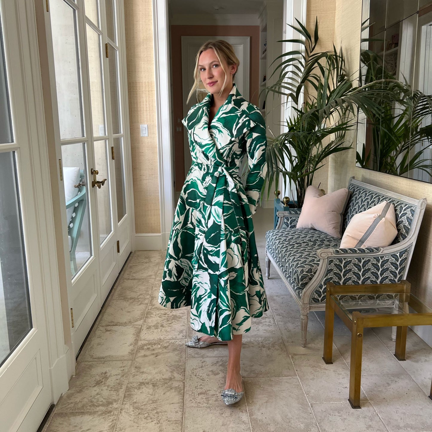 The Carey Dress in Painted Emerald Satin