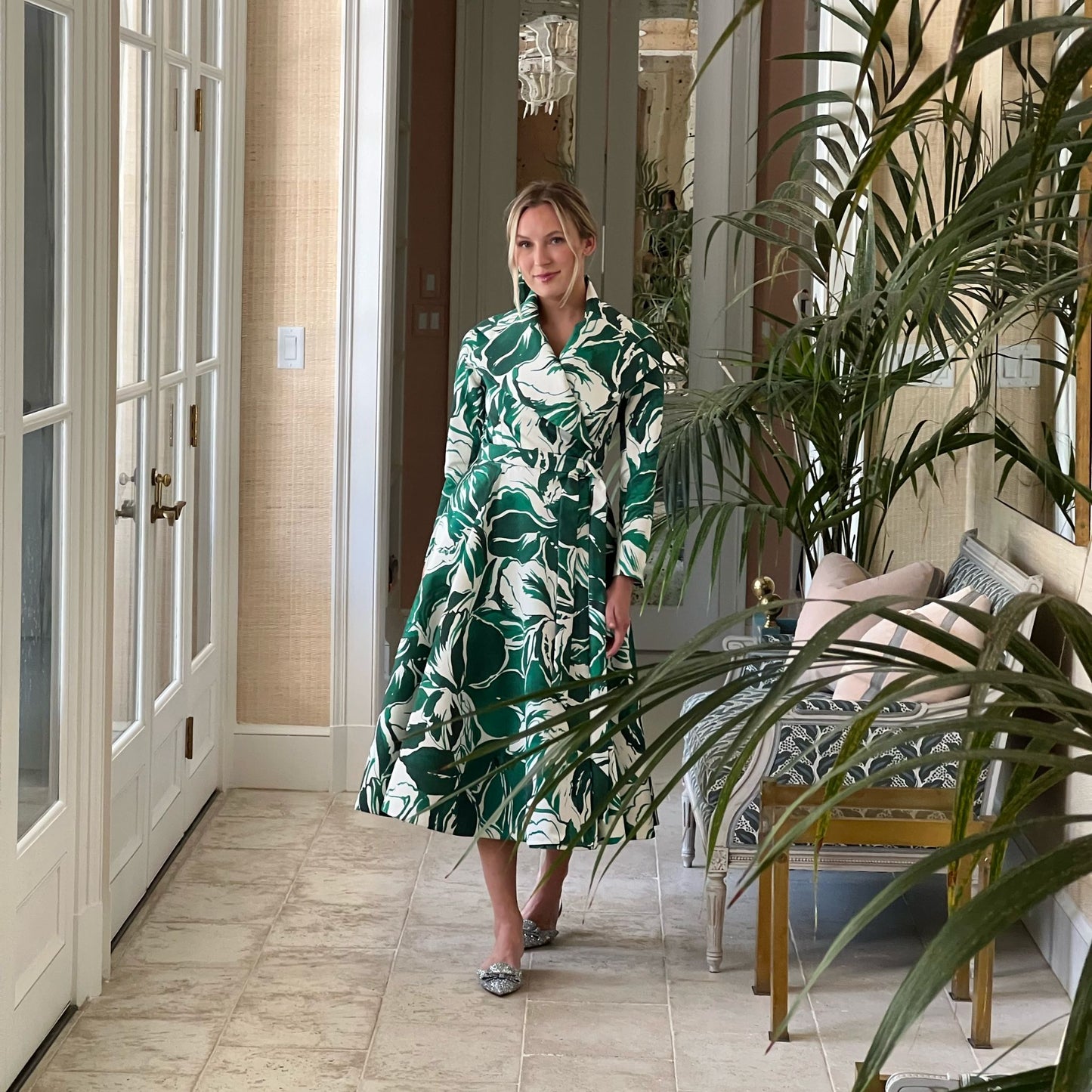 The Carey Dress in Painted Emerald Satin