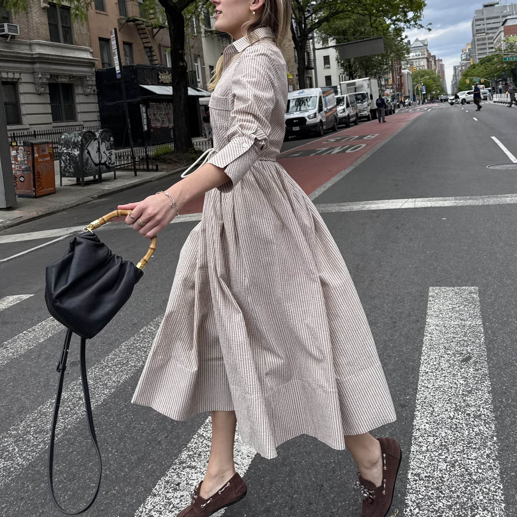 The Rope Dress in Cinnamon Seersucker – Sheridan and Tish Cox