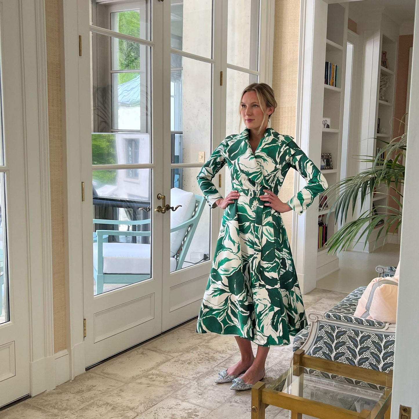 The Carey Dress in Painted Emerald Satin