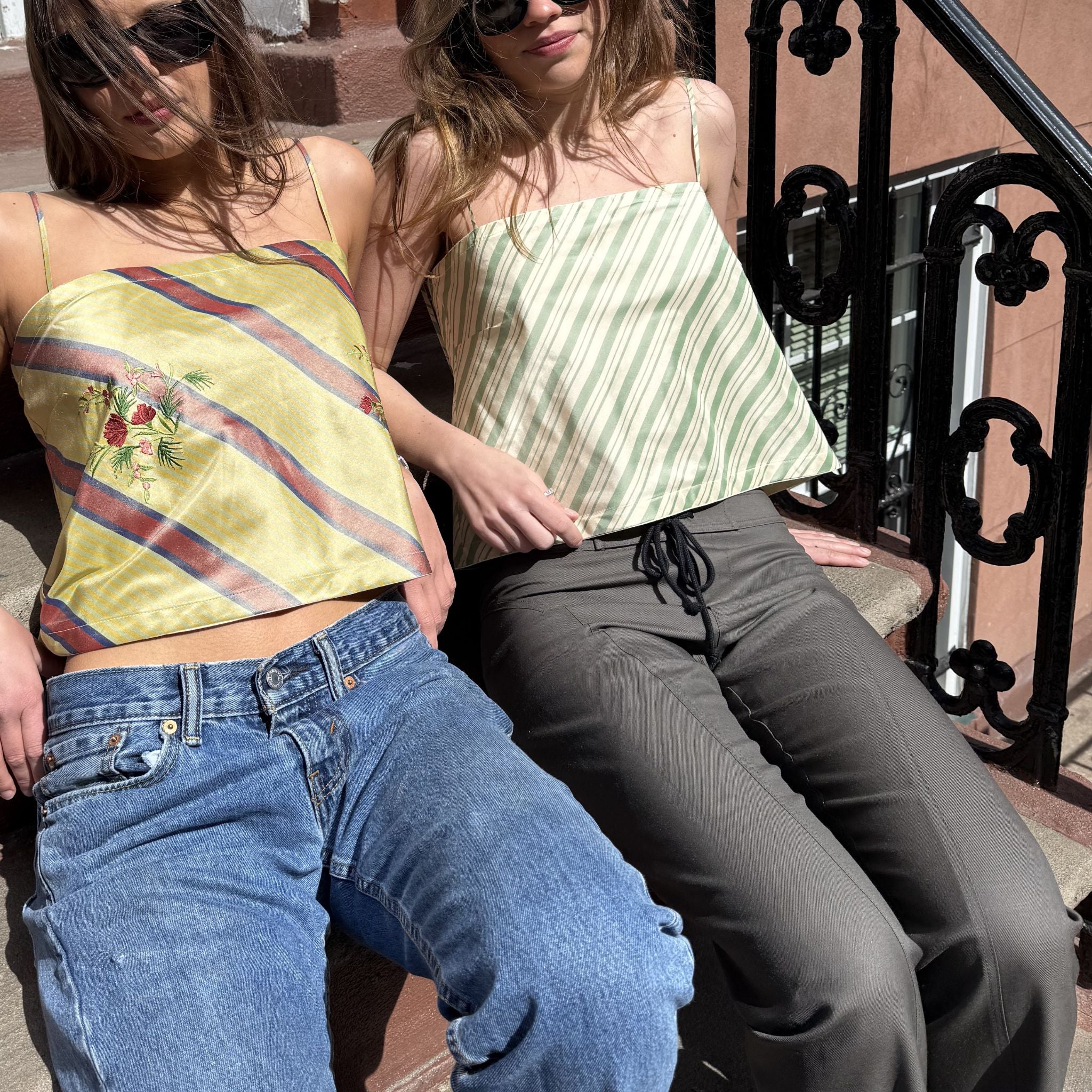 The Bitsy Tank in Green Stripe Taffeta – Sheridan and Tish Cox