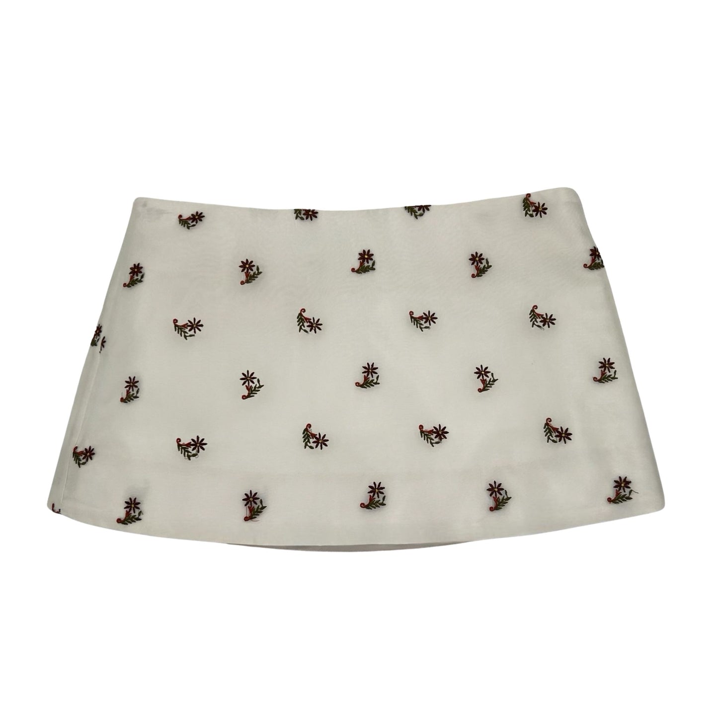 Ava Mini Skirt in Sheer Embroidered Brown Floral