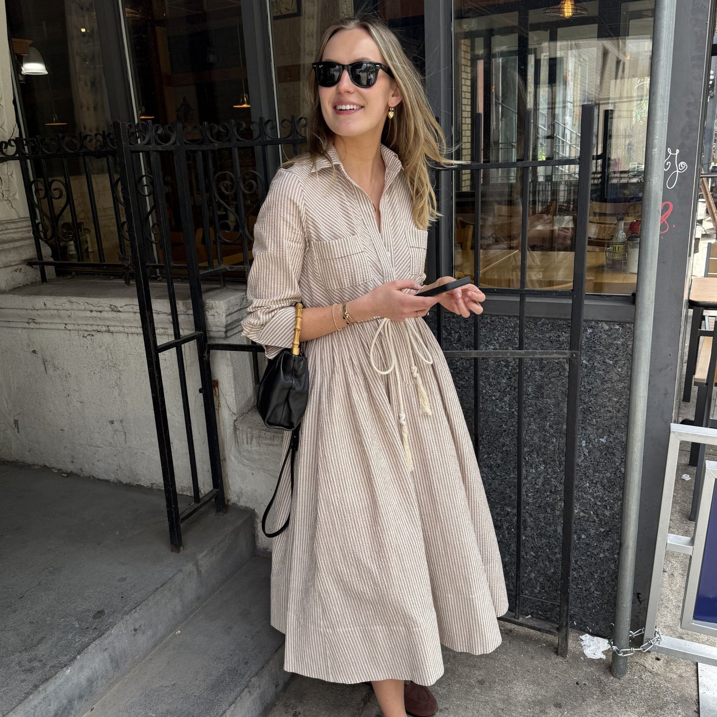 The Rope Dress in Cinnamon Seersucker