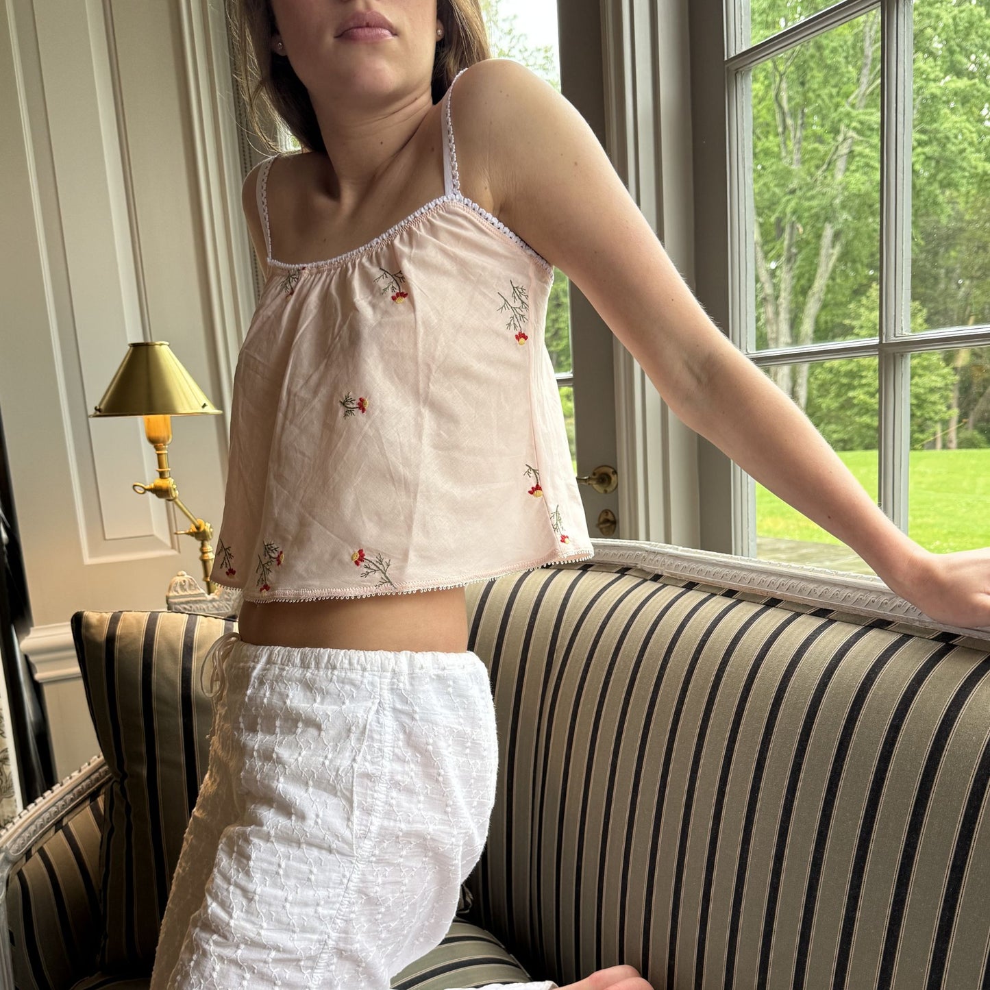 The Perfect Tank in Blush Pink Embroidered Cotton