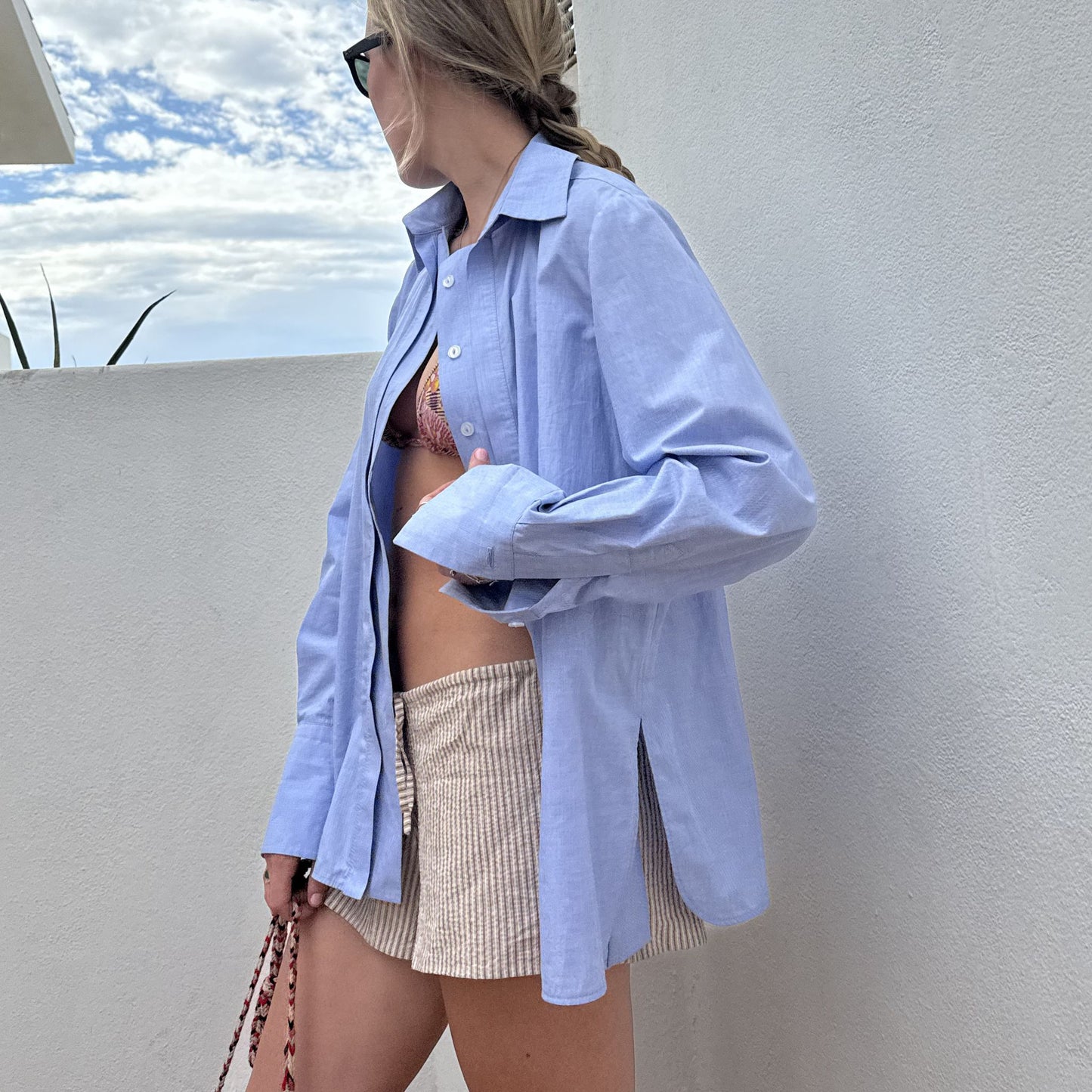 The Charlie Button Down in Sky Blue Poplin