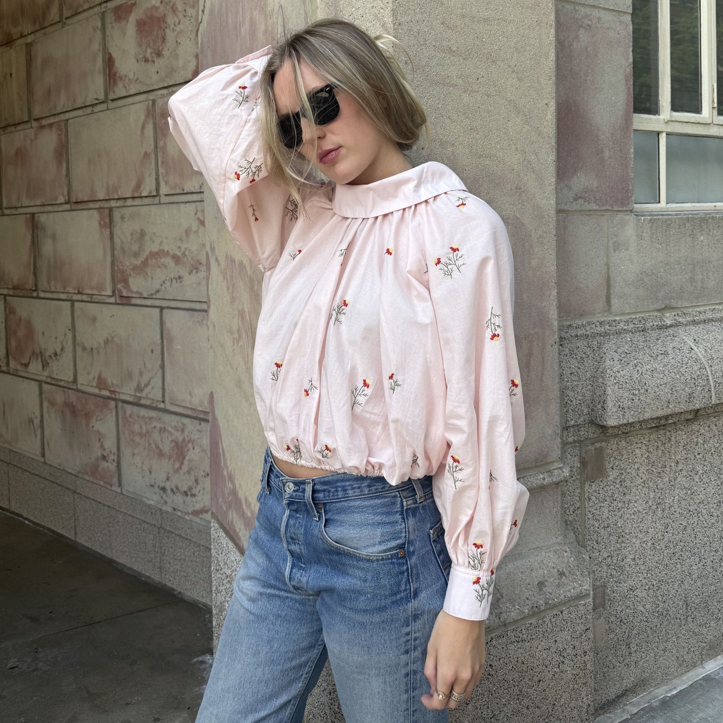 The Gwendolyn in Blush Pink Embroidered Cotton