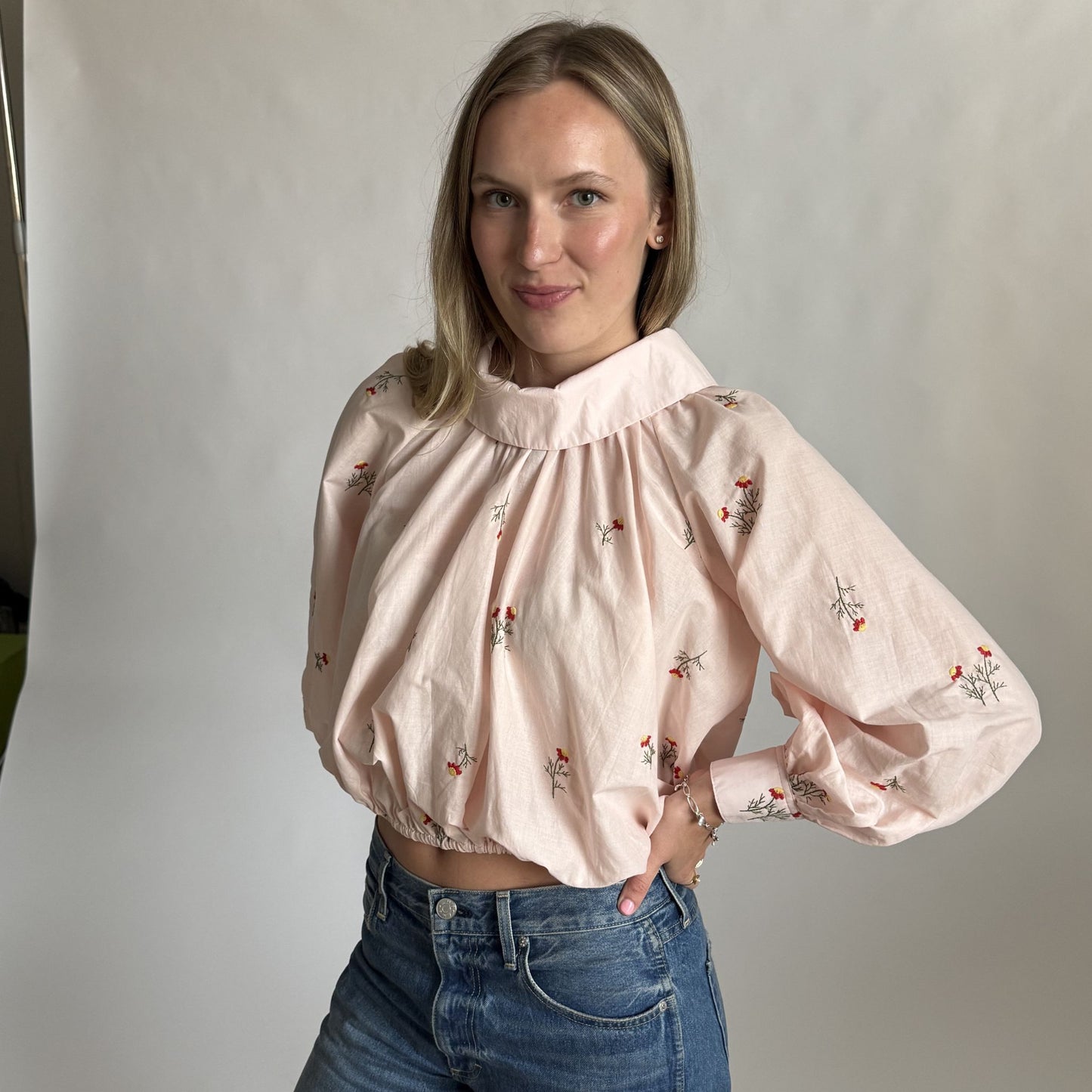 The Gwendolyn in Blush Pink Embroidered Cotton