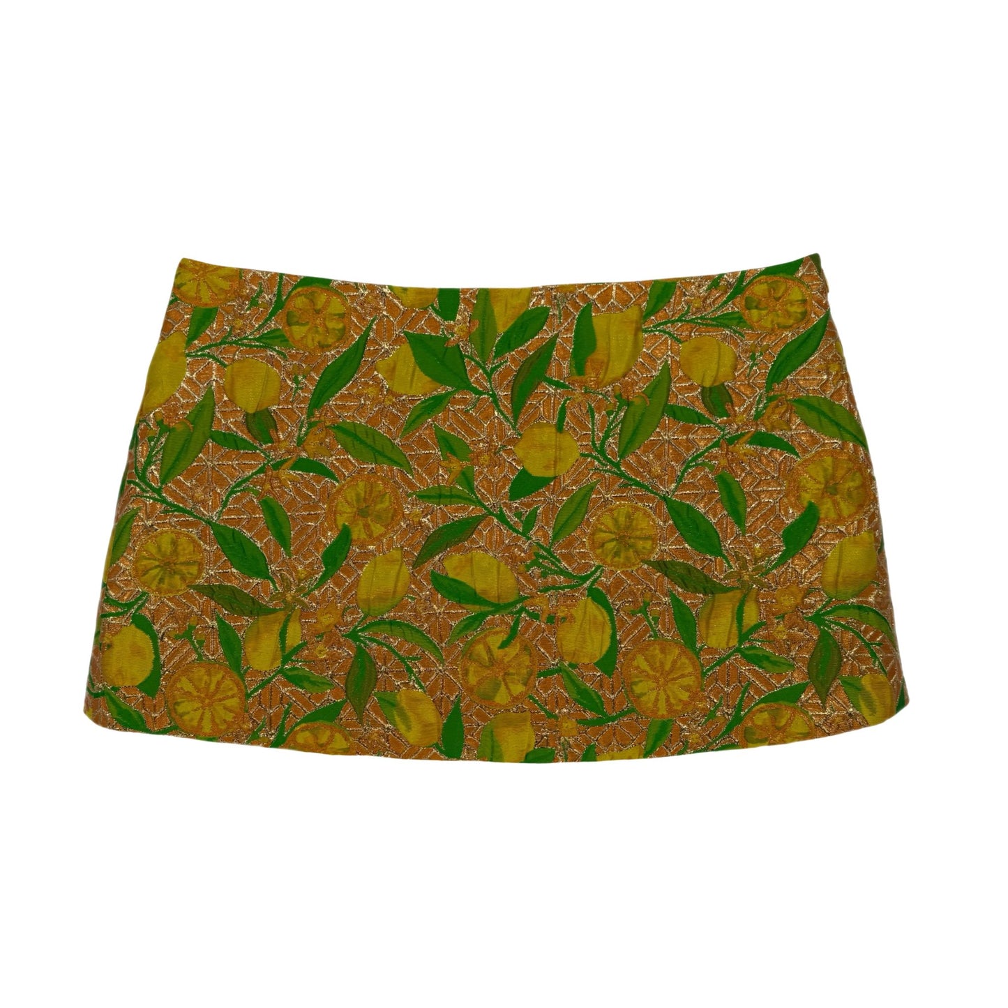 The Ava Mini Skirt in Metallic Lemon Jacquard
