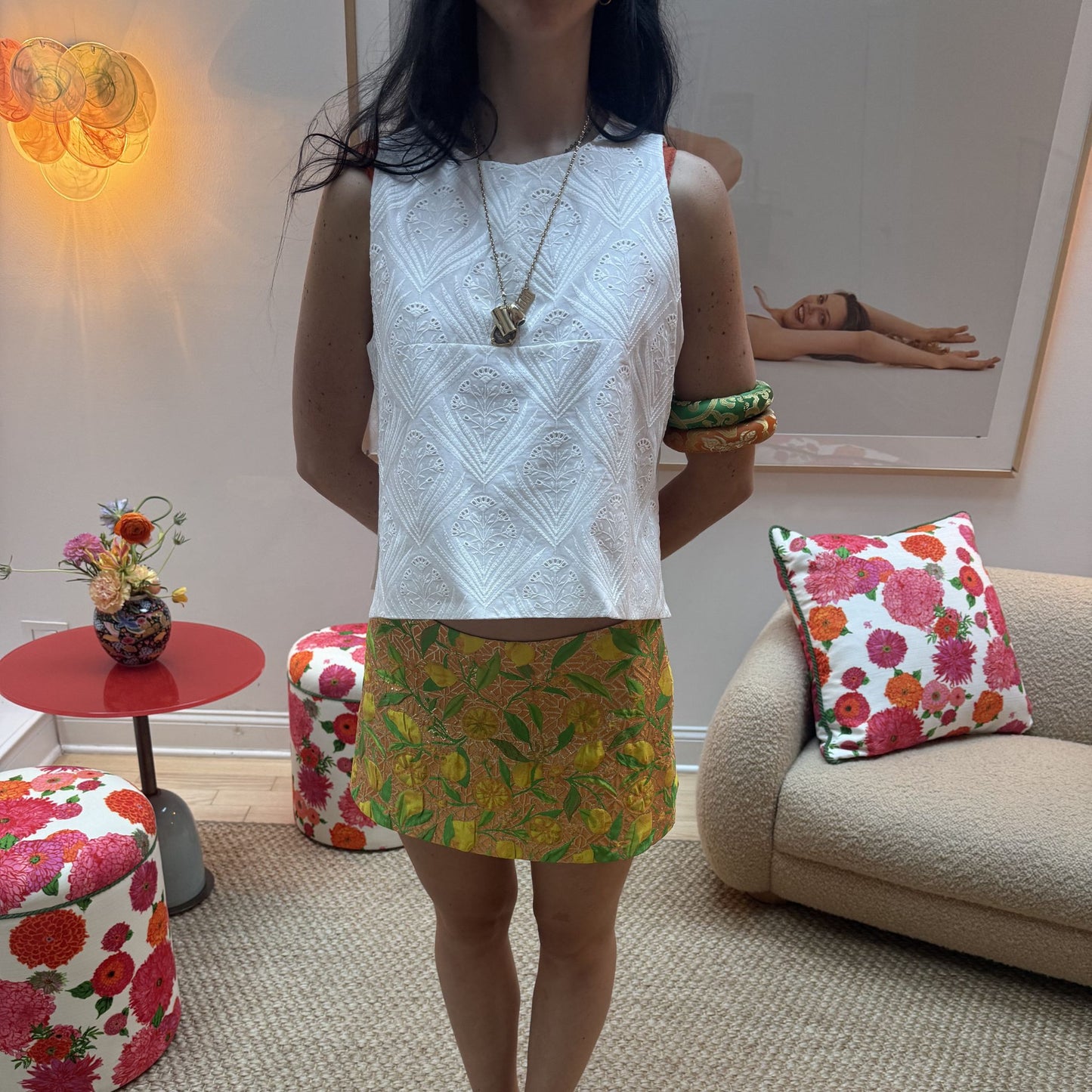 The Ashleigh Mini Top in White Fern Eyelet