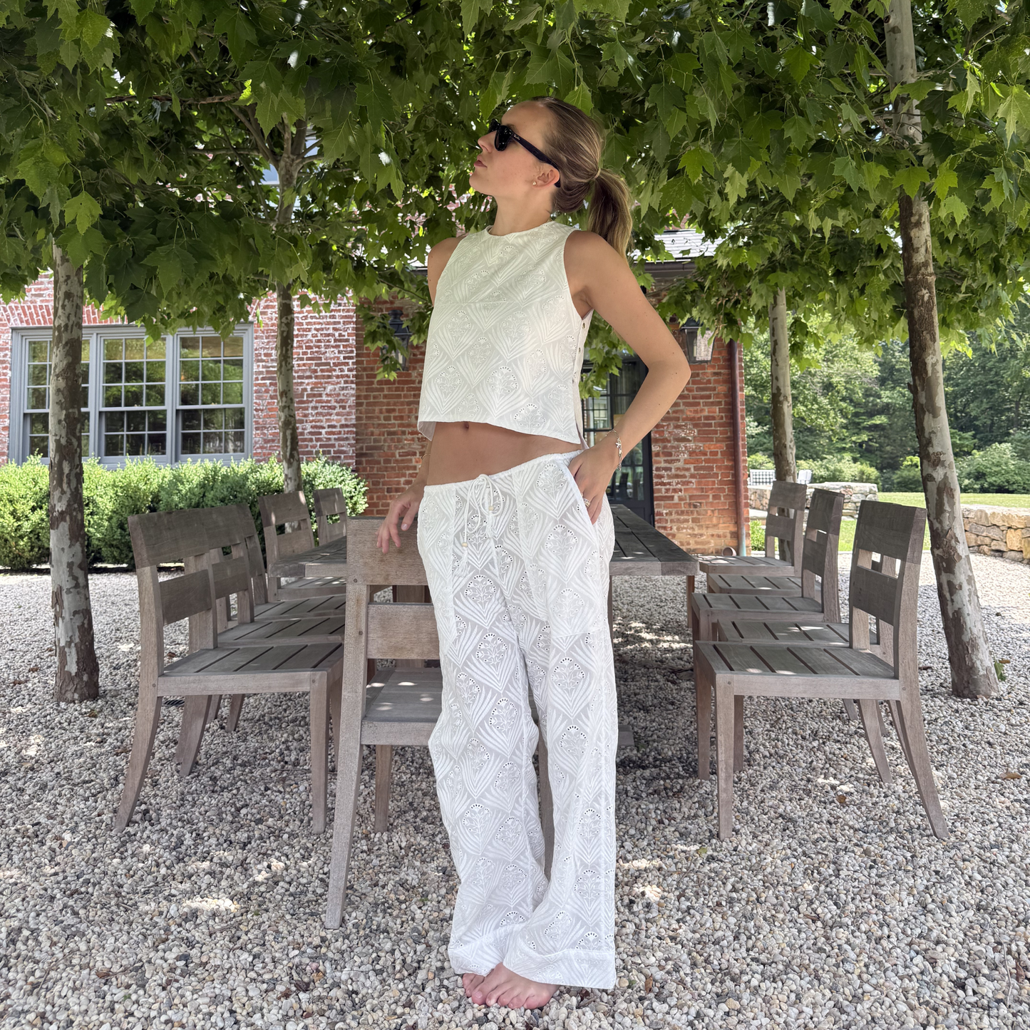 The Ashleigh Mini Top in White Fern Eyelet