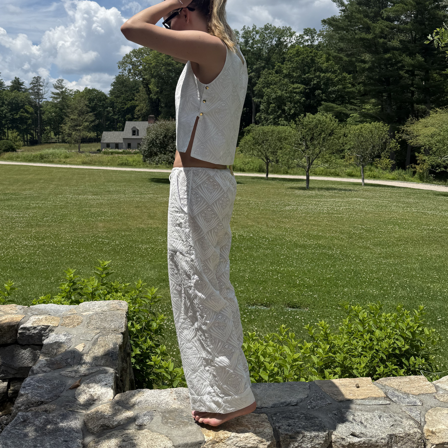 The Ashleigh Mini Top in White Fern Eyelet