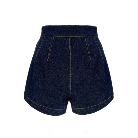 Janice Shorts in Denim With Gold Stitching