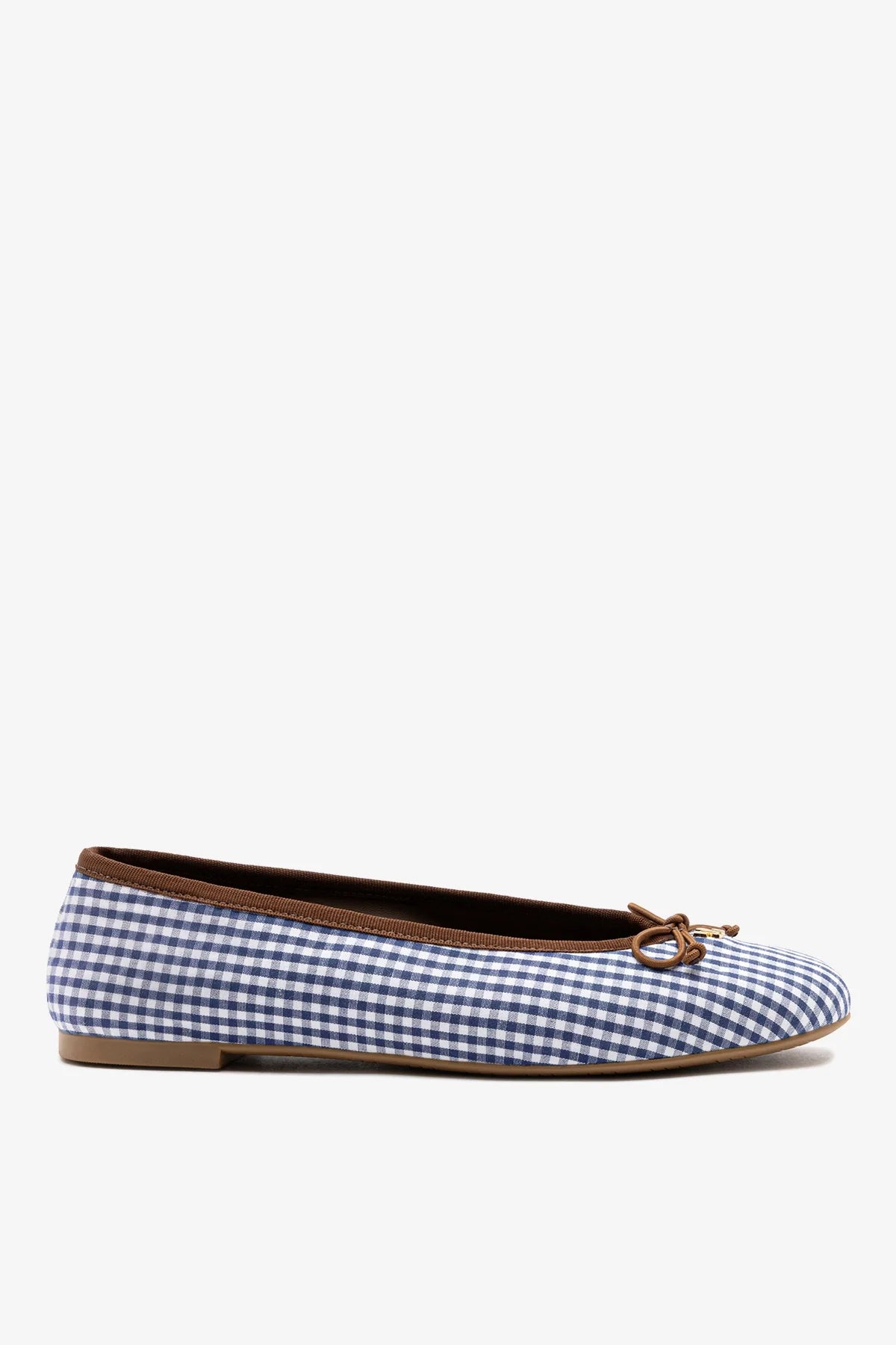 Pavlova Ballet Flat Navy Gingham with Chocolate Trim
