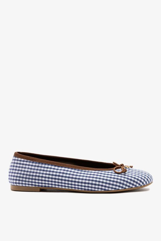 Pavlova Ballet Flat Navy Gingham with Chocolate Trim