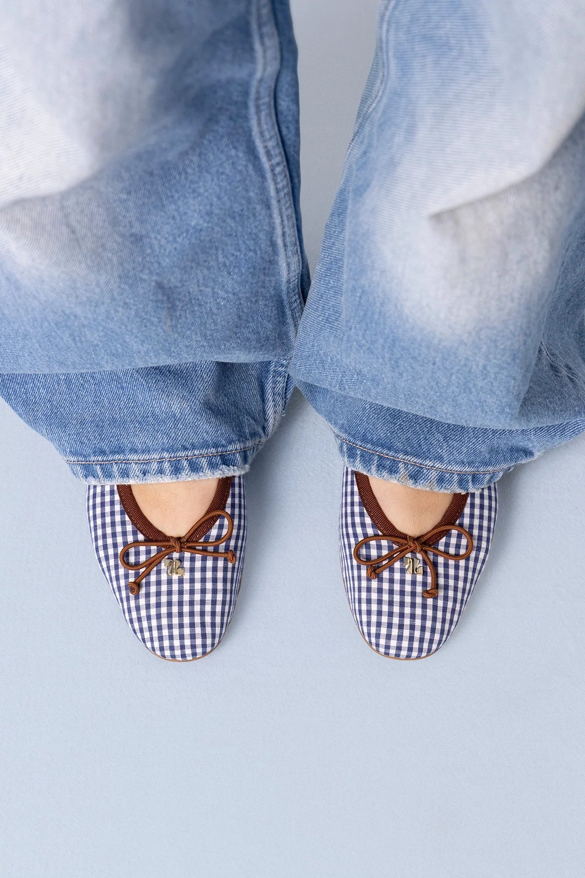 Pavlova Ballet Flat Navy Gingham with Chocolate Trim