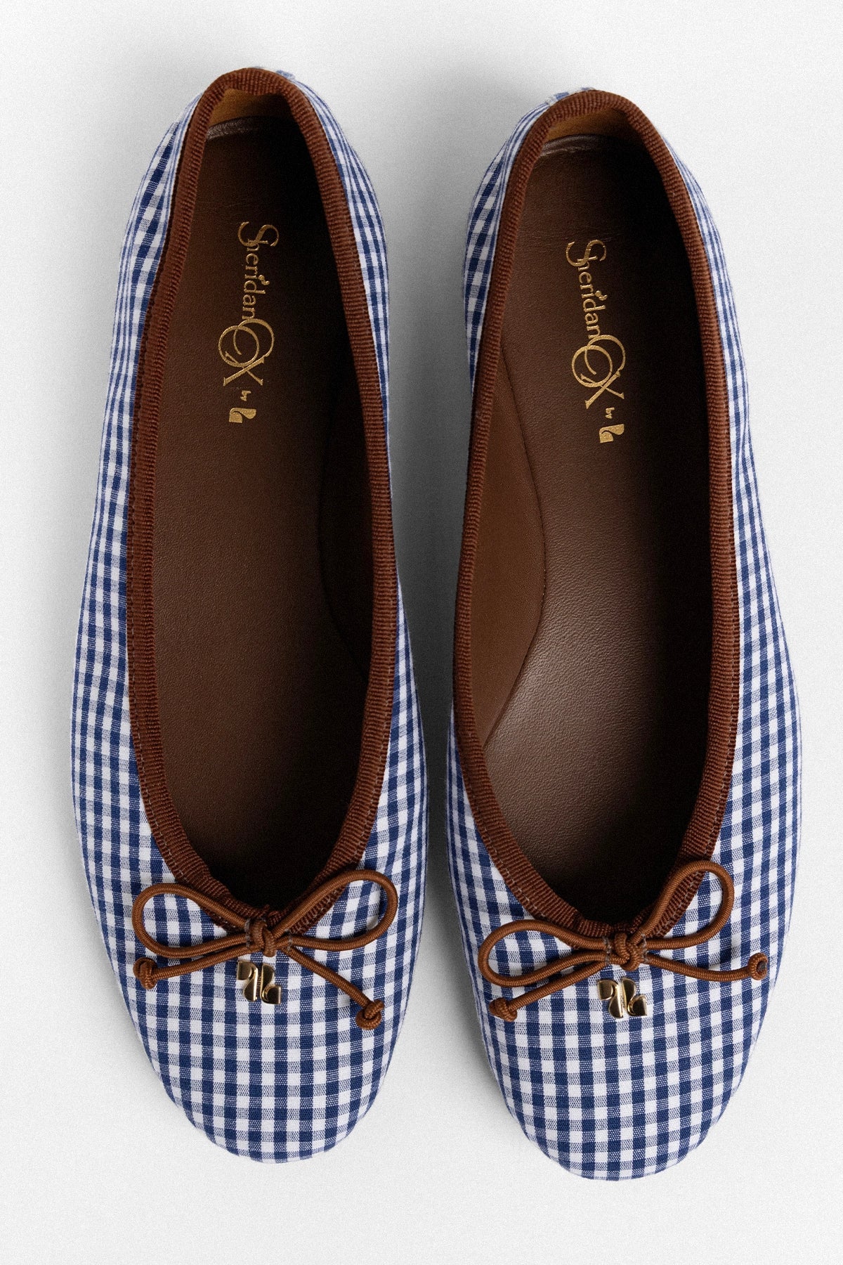 Pavlova Ballet Flat Navy Gingham with Chocolate Trim