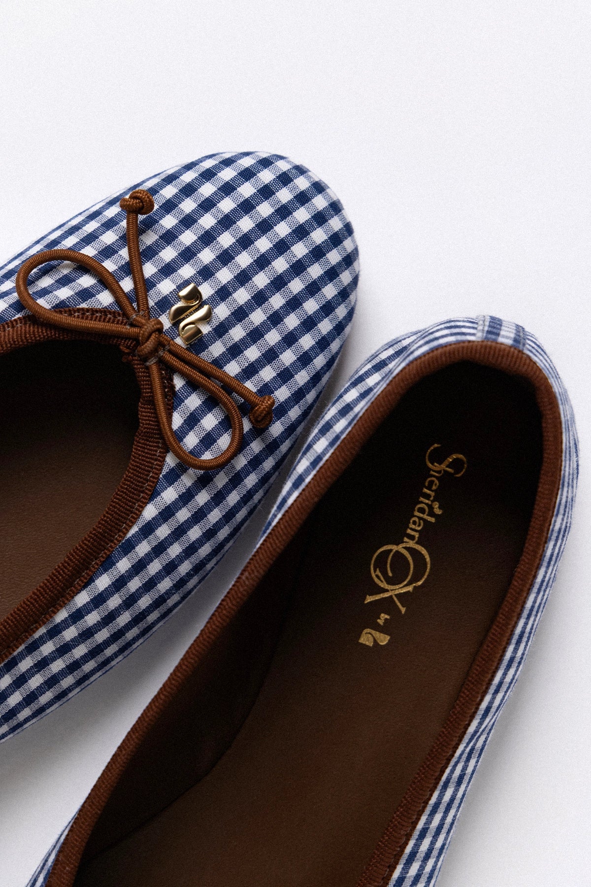 Pavlova Ballet Flat Navy Gingham with Chocolate Trim