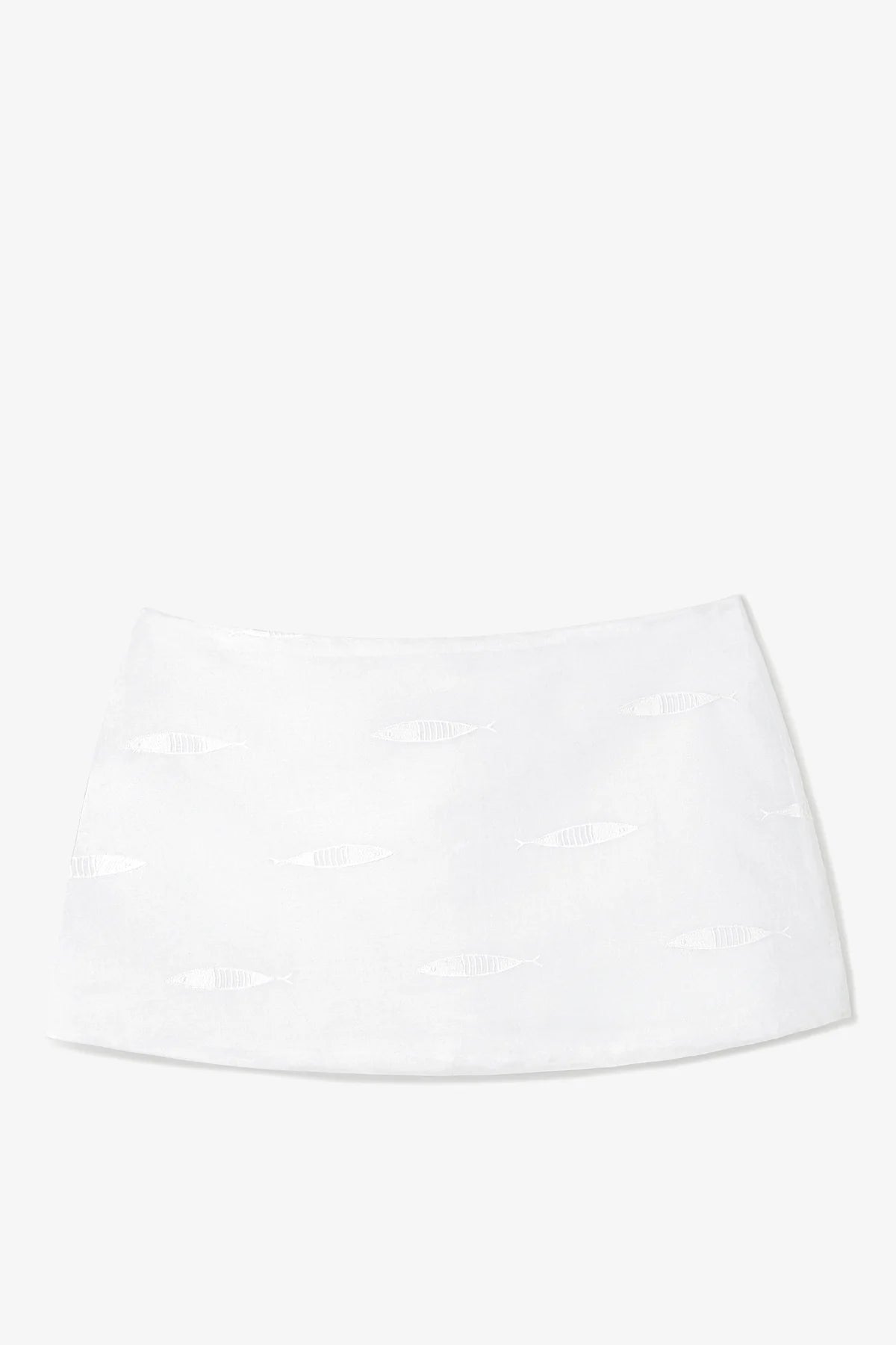 Ava Mini Skirt White Embroidered Fish Cotton